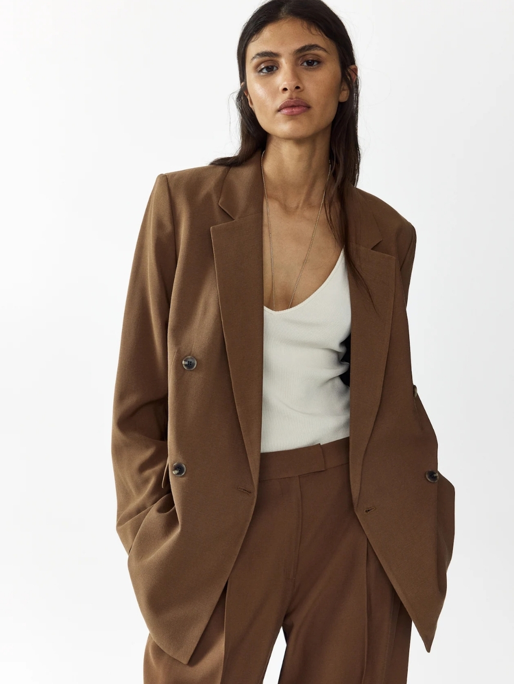 H&M Brown Double Breasted Blazer